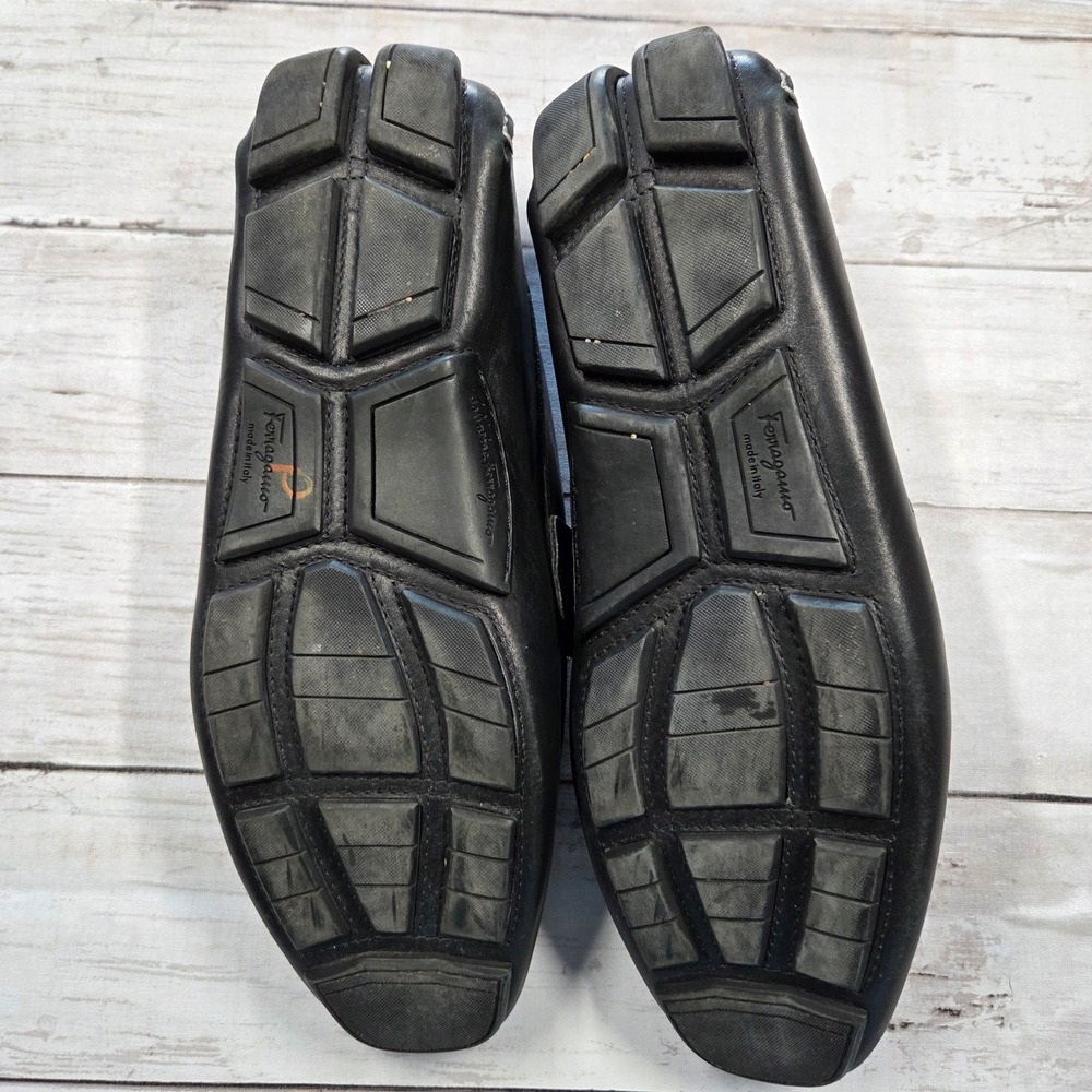 Salvatore Ferragamo Loafers Mens 7.5D Black Leather Wood Buckle‎ Driver Shoes - Picture 13 of 15